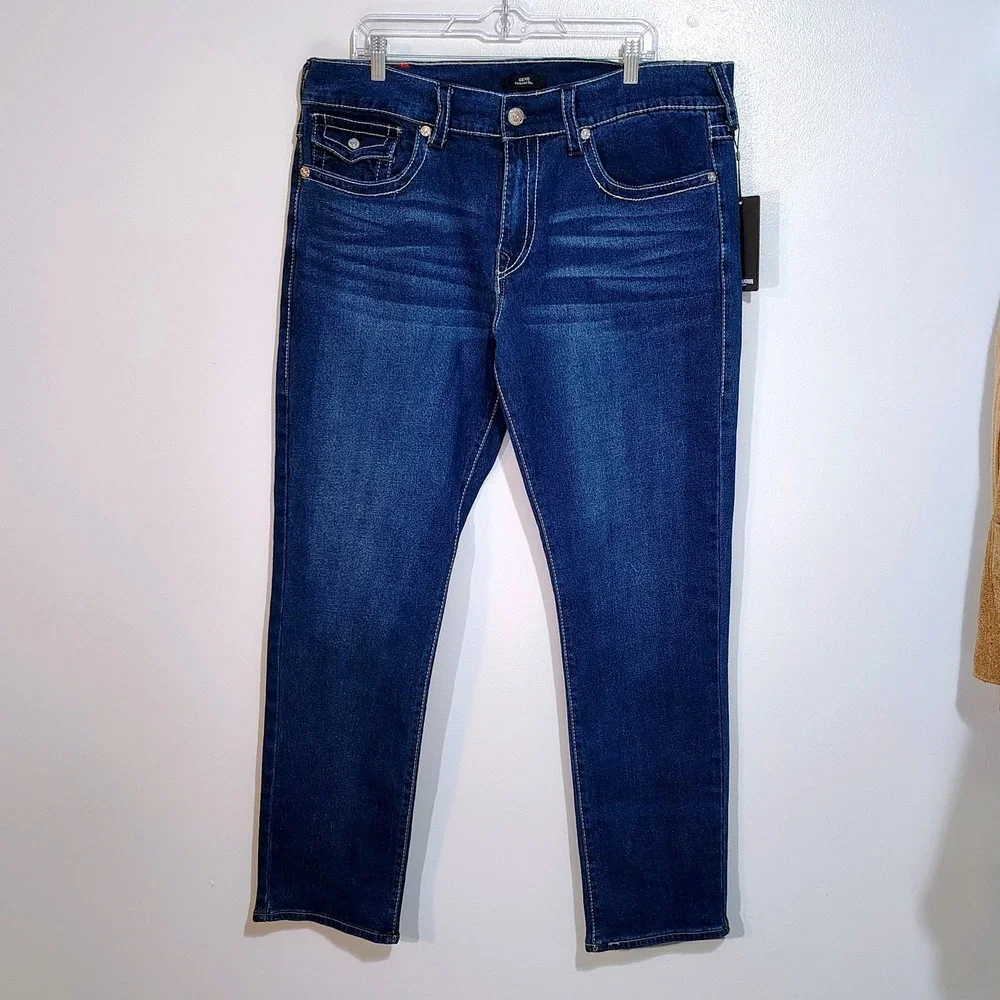 True Religion Geno Big T Flap Slim Jeans Mens Size 38 Medium Lagoon W38 L32 Wash